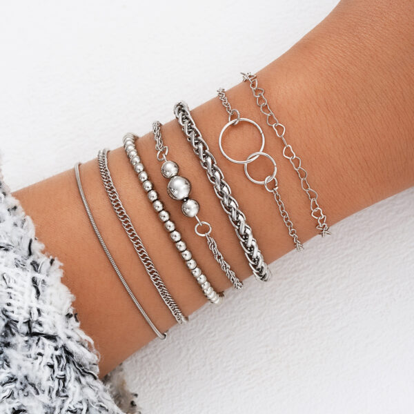 Wholesale Cross-border Europe and the United States new fashion simple ins double ring chain bracelet 7 piece set creative high-end jewelry suit