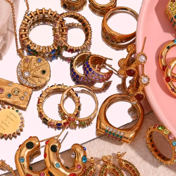 PVD Coated Real Gold Plated 18K Gold Color Block 304 Stainless Steel Vintage Style Simple Style Classic Style Waterproof Non Tarnish Rings