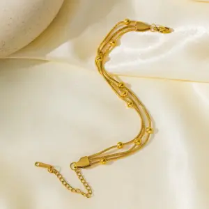 【XKB2095】Three-layer Round Bead Chain Bracelet / Gold