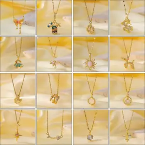 Wholesale Titanium Steel Copper Plating Heart Shape Flower Bow Knot Pendant Necklace