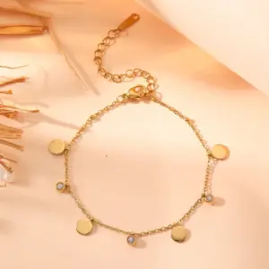 Q205 Wafer with Diamond 316 Stainless Steel Anklet: 21 5cm