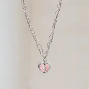 Pink Split Heart Necklace