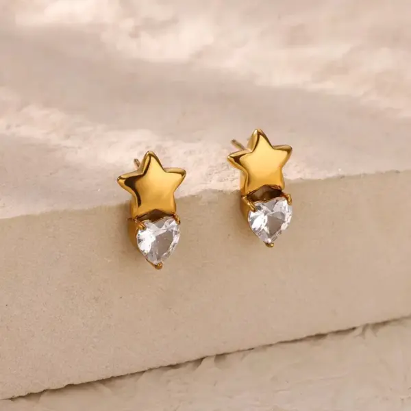 PVD Coated Real Gold Plated Heart Shape Bow Knot 304 Stainless Steel Casual Elegant Lady Waterproof Non Tarnish Small Stud Earrings