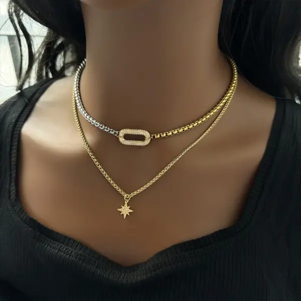 304 Stainless Steel Brass 18K Gold Plated Inlay Hexagram Zircon Necklace