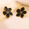 304 Stainless Steel Plastic Flower Plated Stone-Free Imitation Gold Elegant Cute Sweet Enamel Gold Ear Studs