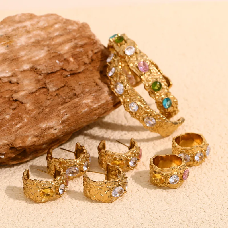 Wholesale PVD Coated Real Gold Plated 18K Gold Irregular 304 Stainless Steel Elegant Vintage Style Waterproof Non Tarnish Rings Bracelets Earrings