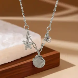 X0233-Starfish Shell-Necklace-Steel Color
