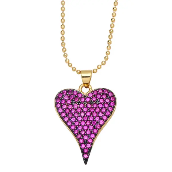 Wholesale Fashion Copper Inlaid Color Zircon Peach Heart Pendant Clavicle Chain
