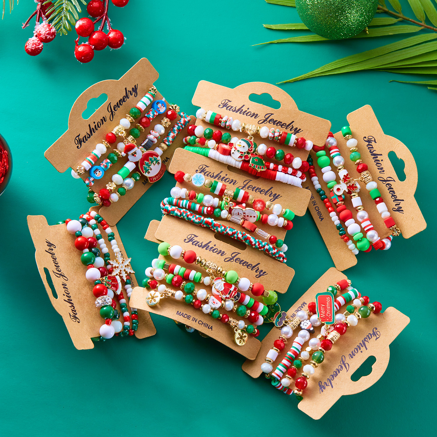 Wholesale Christmas Colorful Acrylic Santa Elk Stretch Bracelet Christmas suit