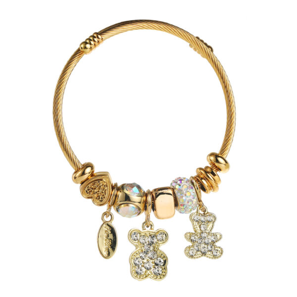 Wholesale Stainless steel bracelet with starfish, seashell, bear pendant, and heart-shaped charm for women.