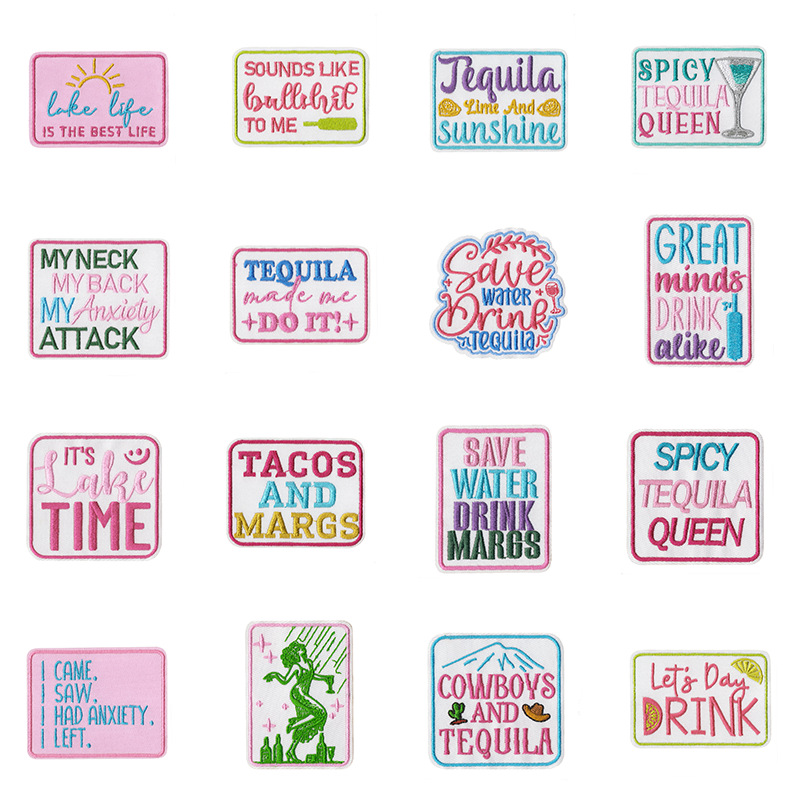 Wholesale Embroidered patches for shoes, hats, bags, and aessories; original cartoon English letter adhesive patches