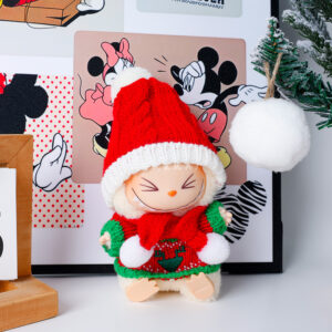 Rx298 christmas set [fleece ball knitted red hat + green and red sweater + red scarf three-piece set (doll not included)