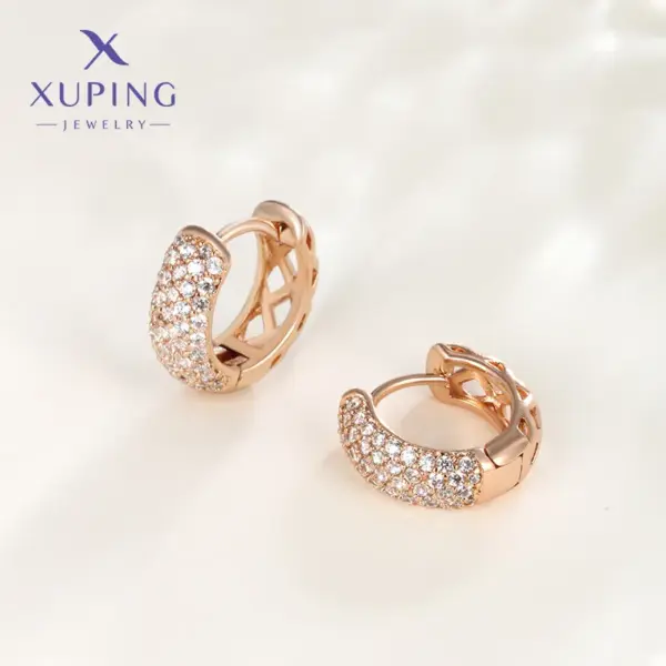 Wholesale 1 Pair XUPING Simple Style Commute Circle Inlay Copper Artificial Gemstones 18K Gold Plated Hoop Earrings