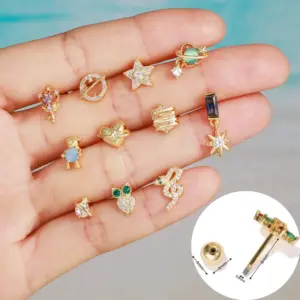 Wholesale Fashion Geometric Brass Plating Zircon Ear Studs 1 Piece