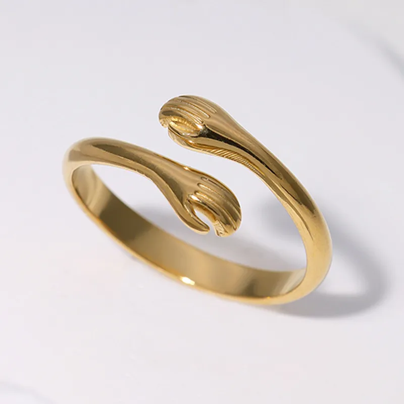 Wholesale PVD Coated Real Gold Plated 18K Gold Solid Color 304 Stainless Steel Simple Style Waterproof Non Tarnish Open Rings