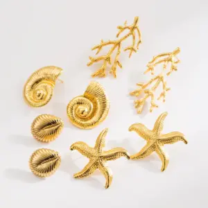 1 Pair Vacation Beach Starfish Coral Plating 304 Stainless Steel Ear Studs