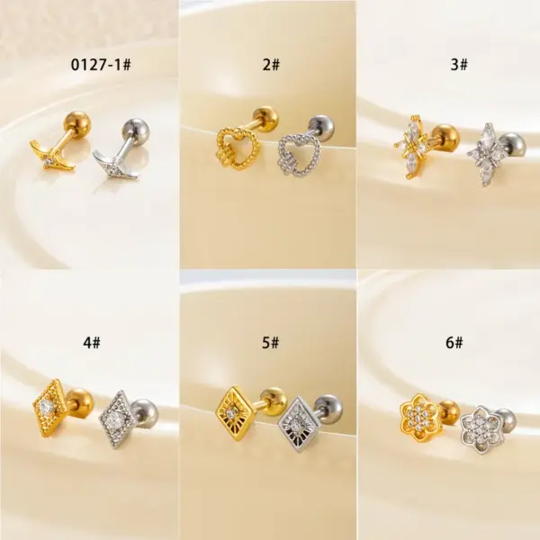 Wholesale 1 Piece Ear Cartilage Rings & Studs Casual Simple Style Classic Style Heart Shape Flower Copper Inlay Zircon