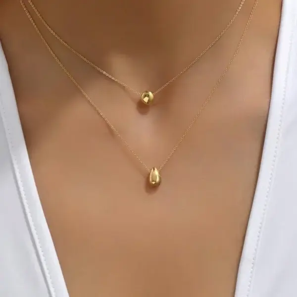 Ion Plating (IP) Real Gold Plated Water Droplets 304 Stainless Steel Simple Style Classic Commute Waterproof Non Tarnish Double Layer Necklaces