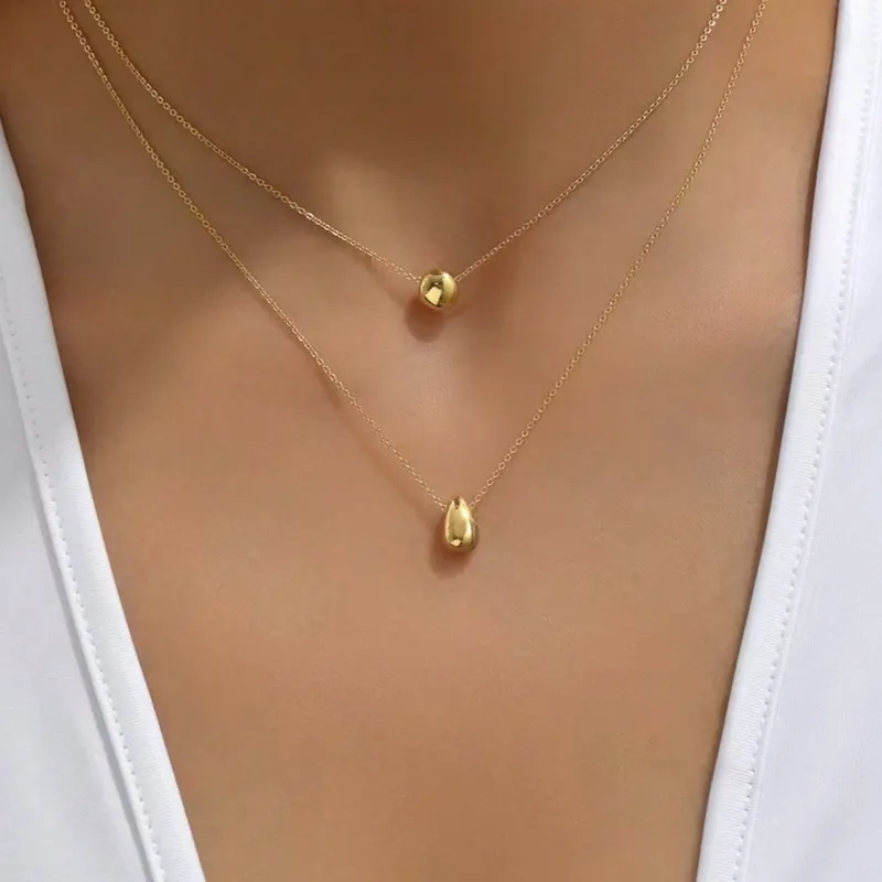 Wholesale Ion Plating (IP) Real Gold Plated Water oplets 304 Stainless Steel Simple Style Classic Commute Waterproof Non Tarnish Double Layer Necklaces