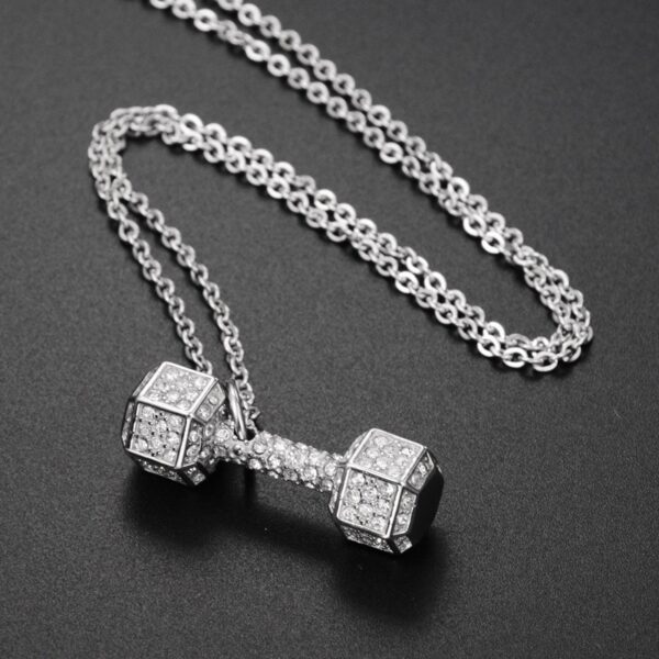 Wholesale Hip-hop diamond-filled dumbbell titanium steel necklace clavicle chain