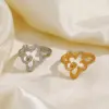 Wholesale PVD Coated 18K Gold Plated Flower 304 Stainless Steel Simple Style Waterproof Non Tarnish Open Rings