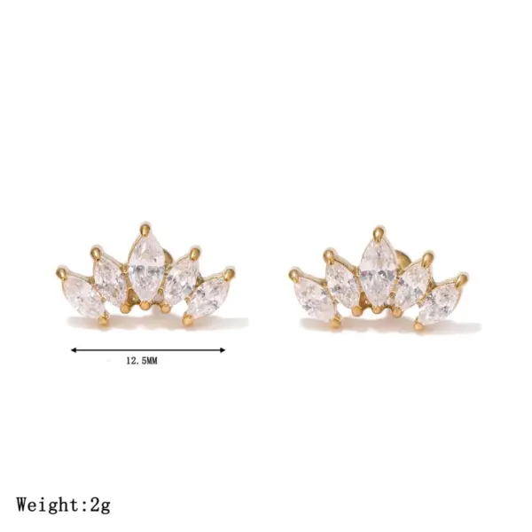 Wholesale Sparkling Zircon Ear Bone Stud Earrings Piercing Jewelry 304 Stainless Steel 18K Gold Plated INS Style Elegant