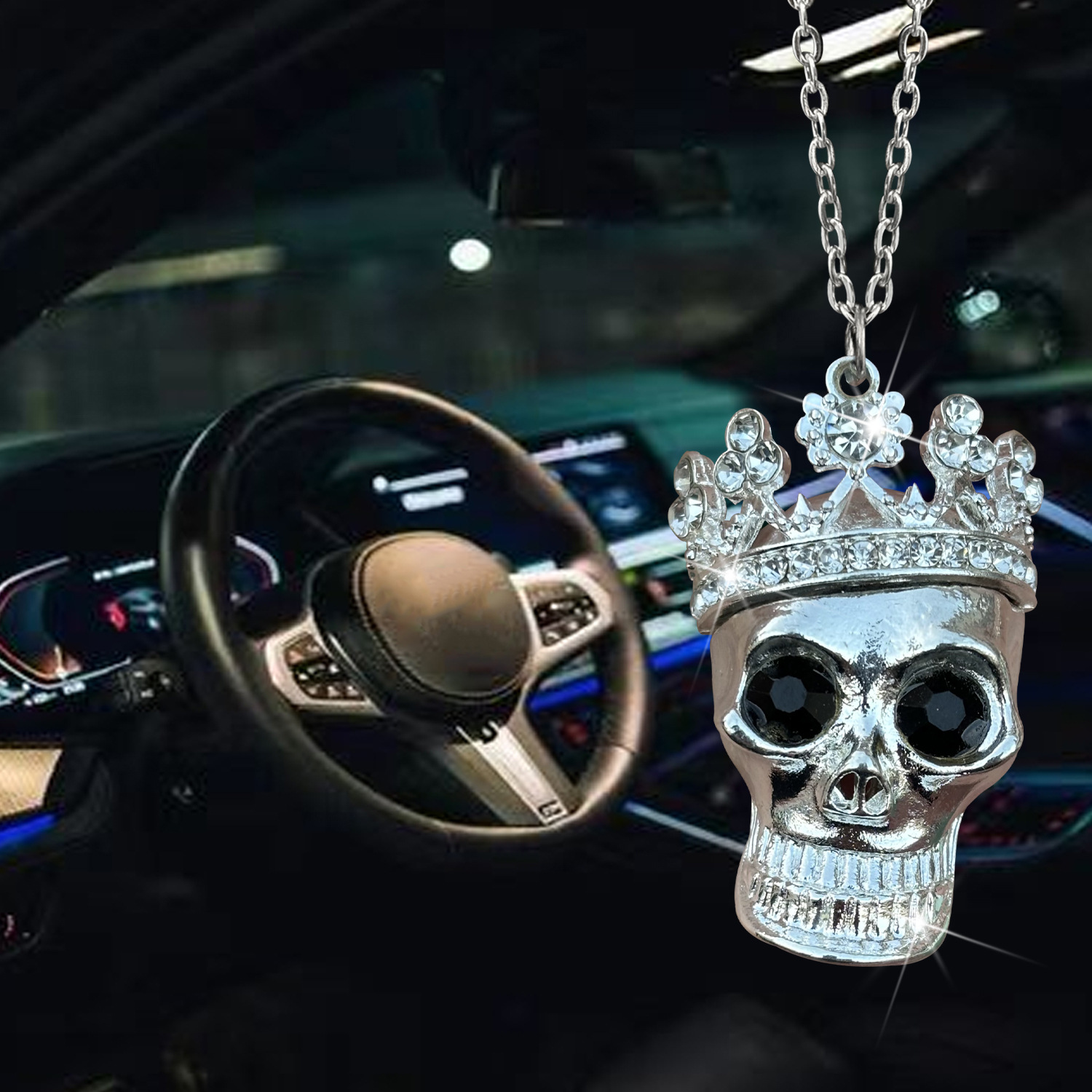 Wholesale Vintage Diamond Crown Skull Car Rearview Mirror Decoration