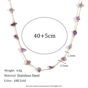 Natural Gravel Handmade Chain Necklace 40 5-Gold-Amethyst