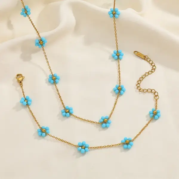 Wholesale Jewelry Casual Elegant Cute Flower 304 Stainless Steel 18K Gold Plated Plating Cuban Link Chain Curb Chain Bracelets Necklace