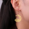 Wholesale European and American Holiday Cross-Border Decoration Cut Out Moon Lotus Earrings 304 Stainless Steel Earrings