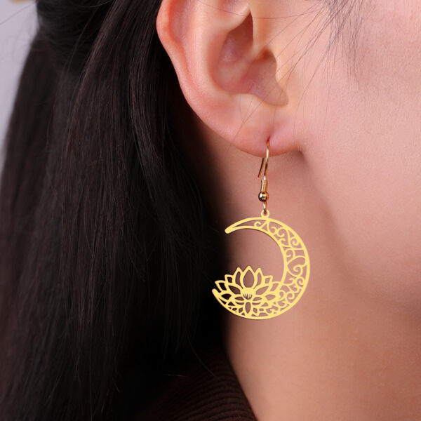 Wholesale European and American Holiday Cross-Border Decoration Cut Out Moon Lotus Earrings 304 Stainless Steel Earrings