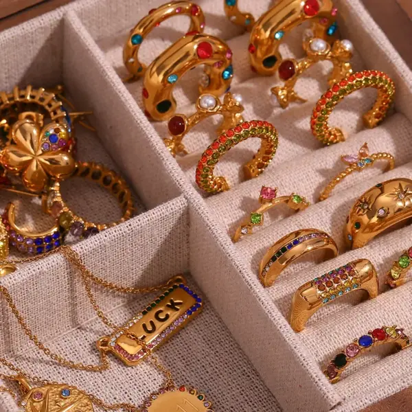 PVD Coated Real Gold Plated 18K Gold Color Block 304 Stainless Steel Vintage Style Simple Style Classic Style Waterproof Non Tarnish Rings