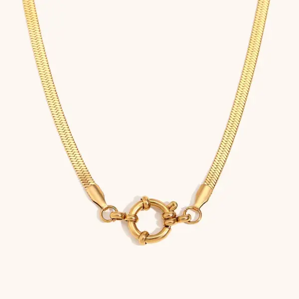 PVD Coated Real Gold Plated 18K Geometric 304 Stainless Steel Simple Style Waterproof Non Tarnish Spring Ring Trigger Clasp Closure Necklace
