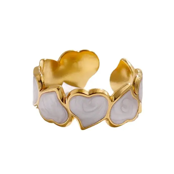 Wholesale PVD Coated Real Gold Plated Heart Shape Stainless Steel Sweet Waterproof Non Tarnish Open Ring