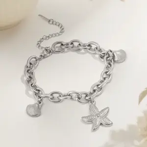 【XKB2254】 Double Starfish Shell Bracelet / Steel Color