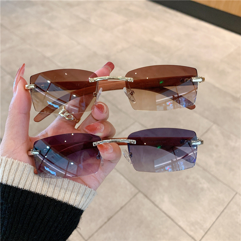Wholesale St Wholesale Fashion Sunglasses European and American Cross-Border Men's and Women's Frameless Imitation Wood Grain Temples Sunglasses Sungl