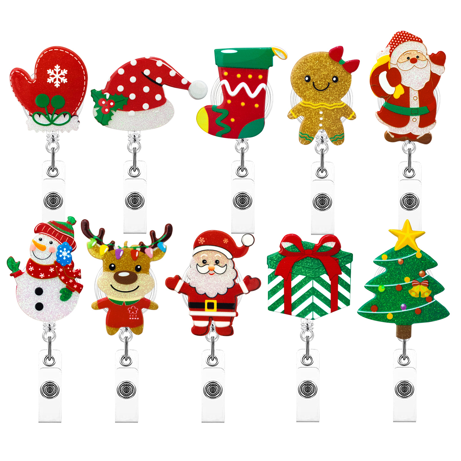 Wholesale Christmas Acrylic Glitter Glitter Snowman Christmas Tree Socks Gloves Telescopic Clip Rotating Easy-Pull Buckle to Get a Id