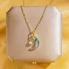 Wholesale Elegant Shiny Heart Shape Butterfly 304 Stainless Steel Copper Plating Inlay 18K Gold Plated Acrylic Zircon Pendant Necklace