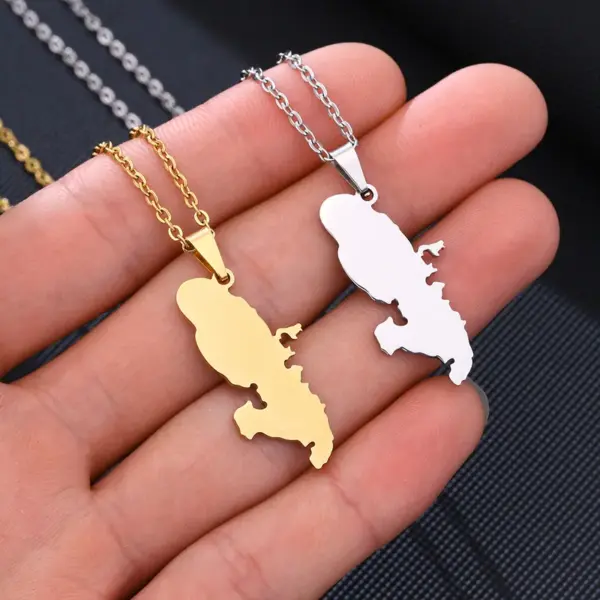 Wholesale Map Map Of Martinique 201 Stainless Steel 304 Stainless Steel Vintage Style 304 Stainless Steel Pendant Necklace