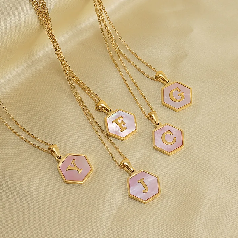 Wholesale Fashion Letter Titanium Steel Inlaid Shell Necklace 1 Piece