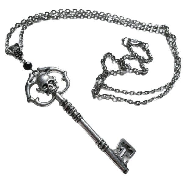 Wholesale, Gothic Antique sier Skull Key Necklace Crystal Necklace