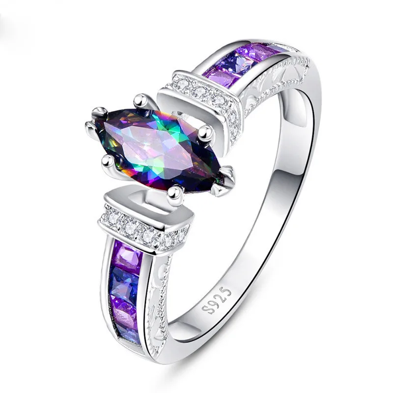 Wholesale Simple Colorful Oval Zircon Ring Female Fashion Trend Copper Ring Jewelry