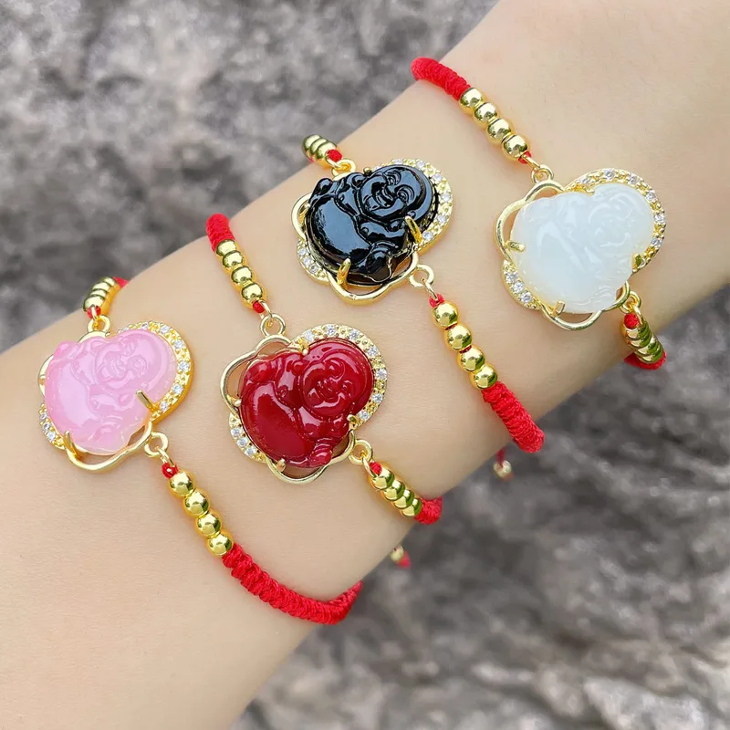 Wholesale Fashion Buddha Copper Bracelets Beaded Gold Plated Zircon Copper Bracelets