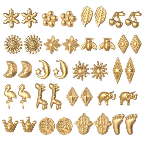 Wholesale PVD Coated Real Gold Plated Animal Moon Flower 304 Stainless Steel Simple Style Waterproof Non Tarnish Ear Studs