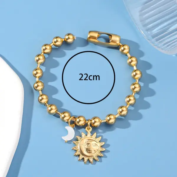 PVD Coated Real Gold Plated 24K 18K Gold Sun Moon 304 Stainless Steel Retro Waterproof Non Tarnish 304 Stainless Steel Bracelets