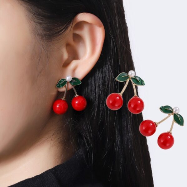 Wholesale Internet Celebrity New Jennie Same Style Earrings Cherry South Korea Internet Celebrity Cute Elegant Simple Super Cute Red Earrings