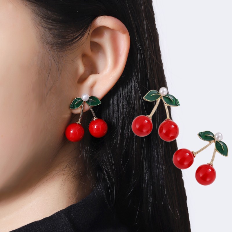 Wholesale Internet Celebrity New Jennie Same Style Earrings Cherry South Korea Internet Celebrity Cute Elegant Simple Ser Cute Red Earrings