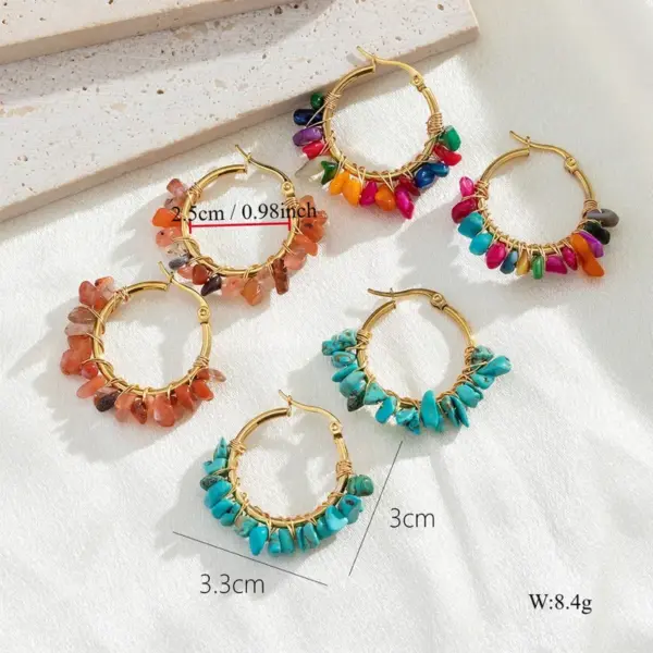 Wholesale 1 Pair Bohemian Geometric Plating Inlay Stainless Steel Natural Stone Earrings