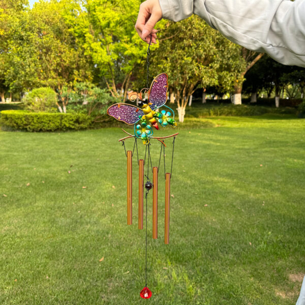 Wholesale Cross-border New Product Metal Wrought Iron Wind Bell Glass Painted Pendant Anti-rust Paint Crafts Hanging Decoration Courtyard Balcony Decoration