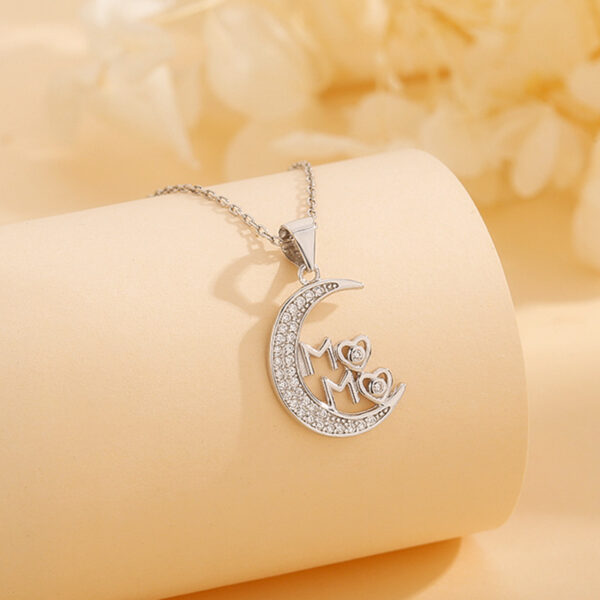 Wholesale Cross-border fashion moon MAMA pendant necklace female S925 sterling silver diamond set chain mother's day gift factory